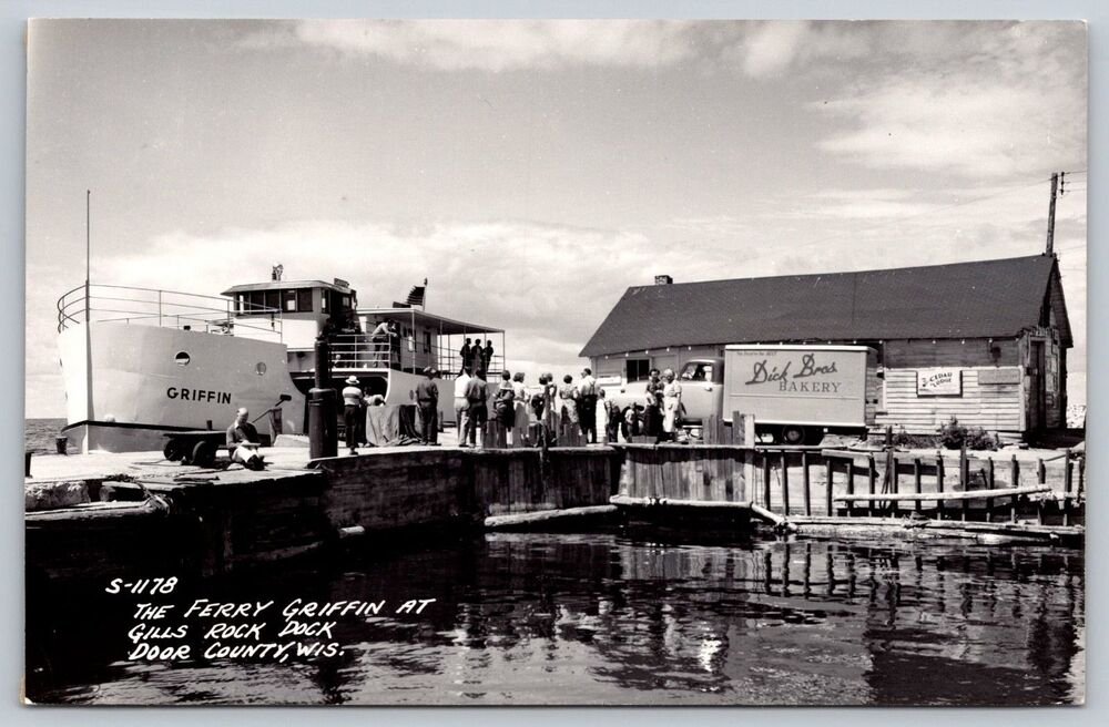 RPPC Ferry Griffin Gills Rock Dock Door County WI Vintage Photo Postcard 1940s